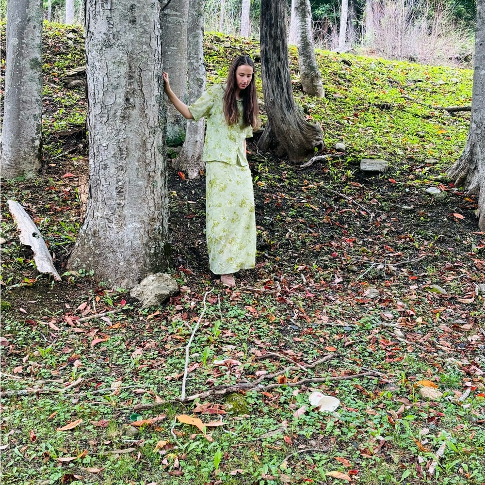 Cassee’s Green floral two piece vintage maxi sundress and cover